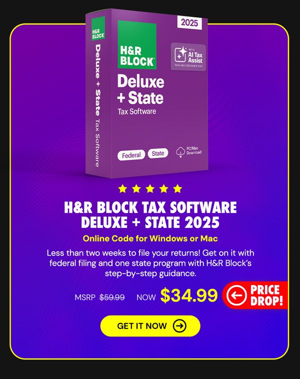 H&R Block Tax Software Deluxe + State 2025 Win/Mac [PC/Mac Online Code]