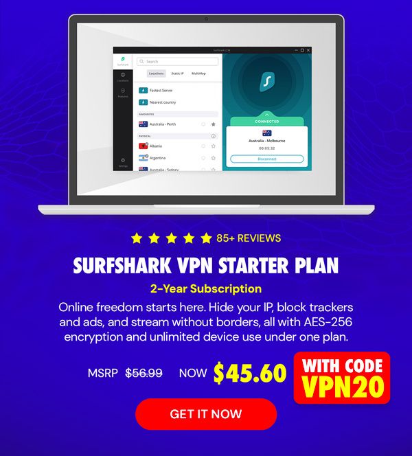 SurfShark VPN Starter Plan: 2-Yr Subscription