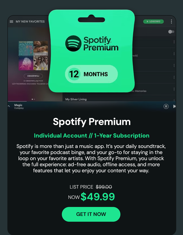 Spotify Premium: 1-Year Subscription Account