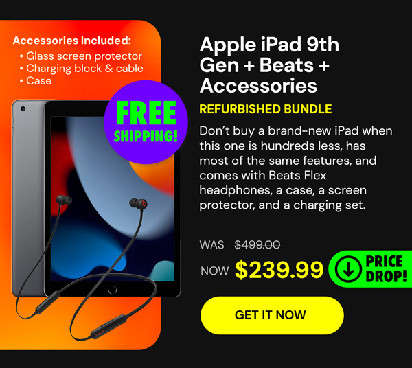 Apple iPad 9th Gen (2021) 64GB (Wi-Fi Only) Silver + Beats Flex Wireless Headphones Refurbished Bundle