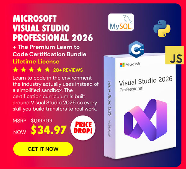 Microsoft Visual Studio Professional 2026 + The Premium Learn to Code Certification Bundle
