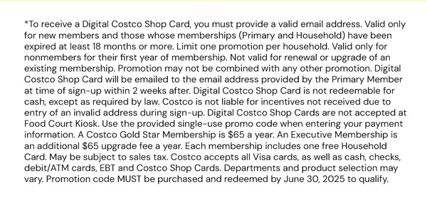 Digital Costco Shop Card Disclaimer | Terms & Conditions Apply - See Website For Details