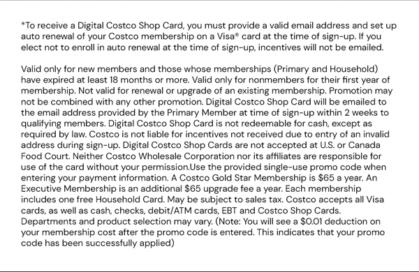 Digital Costco Shop Card Disclaimer | Terms & Conditions Apply - See Website for Details