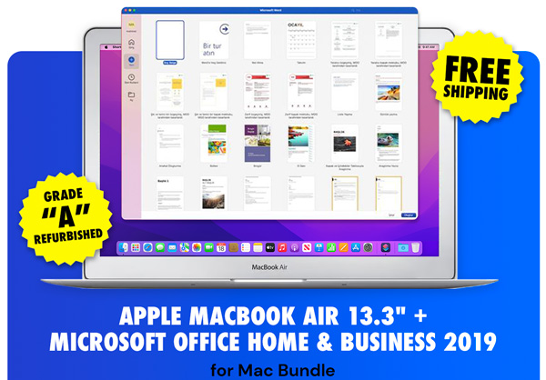 Apple MacBook Air 13.3" MQDR2LL/A 128GB Silver (Refurbished) + Microsoft Office Home & Business 2019 for Mac Bundle