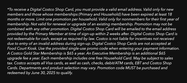 Digital Costco Shop Card Disclaimer | Terms & Conditions Apply - See Website for Details