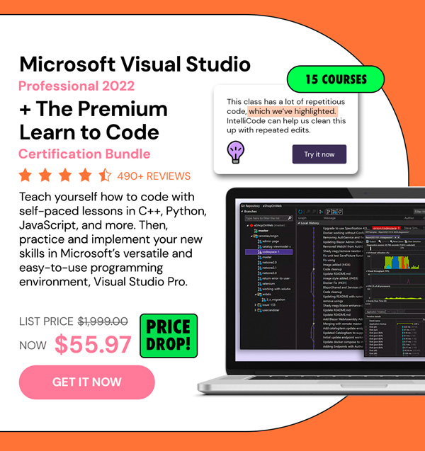 Microsoft Visual Studio Professional 2022 + The Premium Learn to Code Certification Bundle