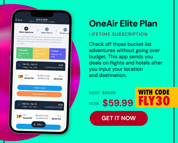 OneAir Elite Plan: Lifetime Subscription (Save Big on Flights, Hotels & More)