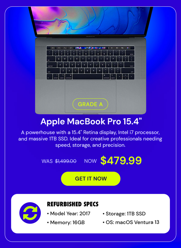 Apple MacBook Pro 15.4" (2017) 2.9GHz i7 16GB RAM 1TB SSD Space Gray (Refurbished)