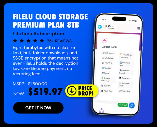 FileLu Cloud Storage Premium Plan: Lifetime Subscription (8TB)