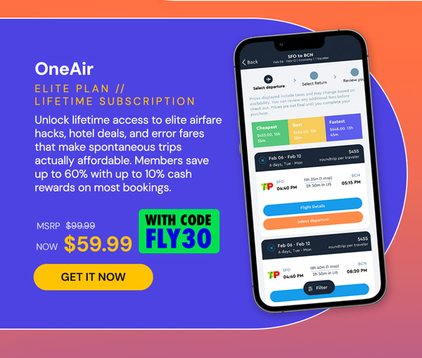 OneAir Elite Plan: Lifetime Subscription (Save Big on Flights, Hotels & More)