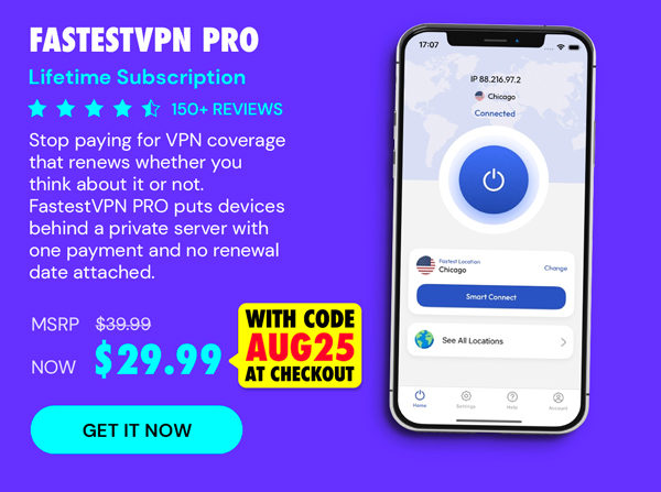 FastestVPN PRO: Lifetime Subscription (15 Devices)