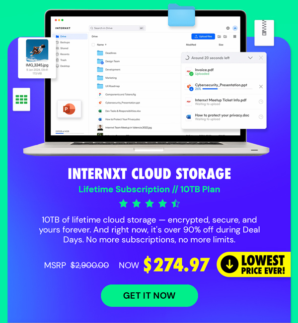 Internxt Cloud Storage Lifetime Subscription: 10TB Plan