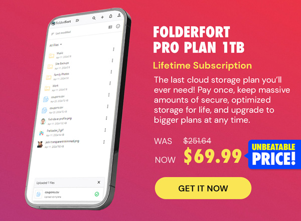 FolderFort 1TB Storage Pro Plan: Lifetime Subscription