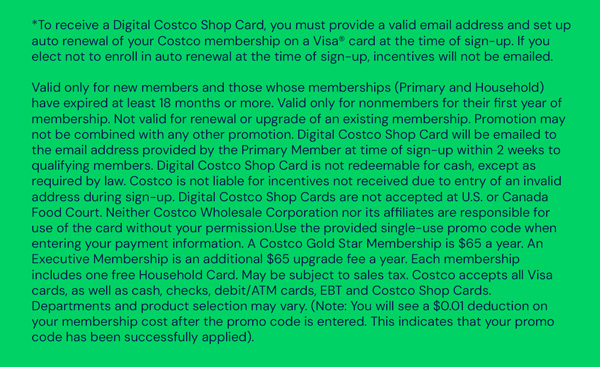 Digital Costco Shop Card Disclaimer | Terms & Conditions Apply - See Website for Details