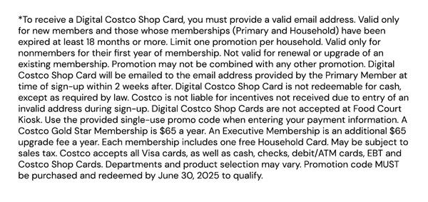 Digital Costco Shop Card Disclaimer | Terms & Conditions Apply - See Website for Details