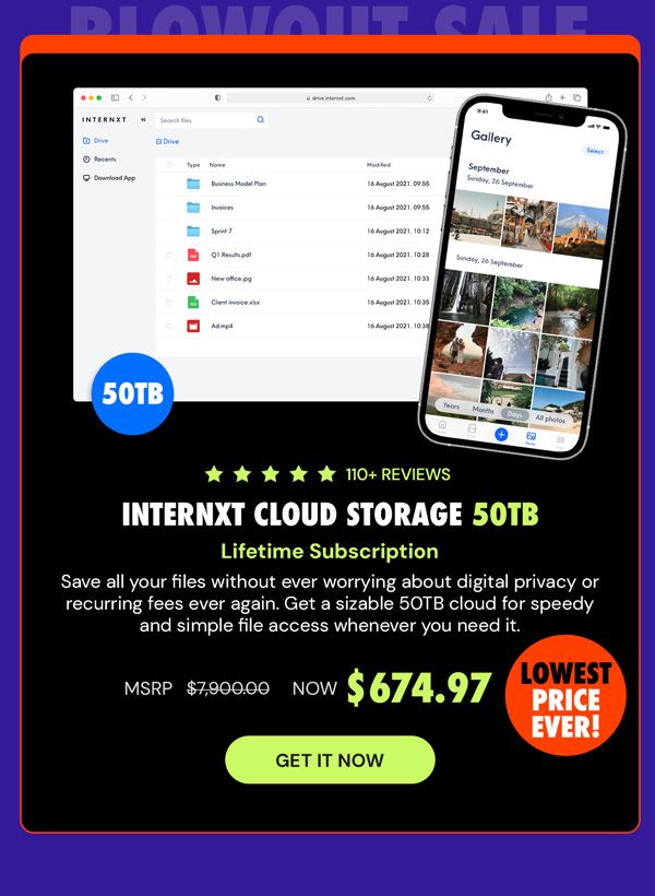 Internxt Cloud Storage Lifetime Subscription: 50TB
