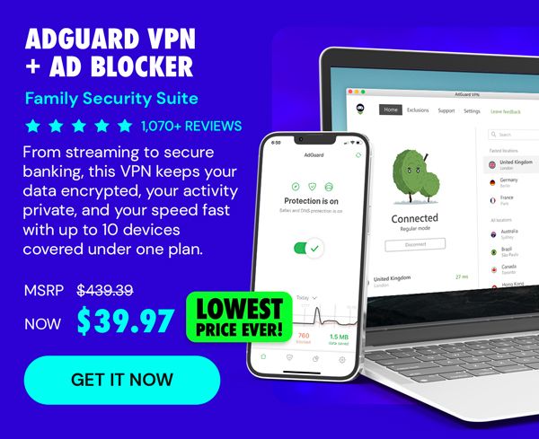 AdGuard VPN + Ad Blocker Family Security Suite