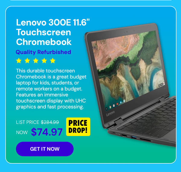 Lenovo 300E 11.6" Touchscreen Chromebook (2018) 4GB RAM 32GB Storage (Refurbished)