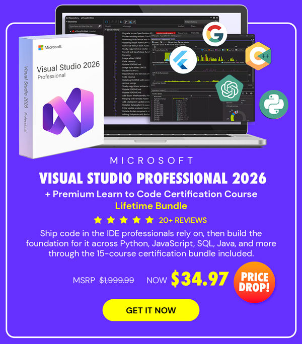 Microsoft Visual Studio Professional 2026 + The Premium Learn to Code Certification Bundle