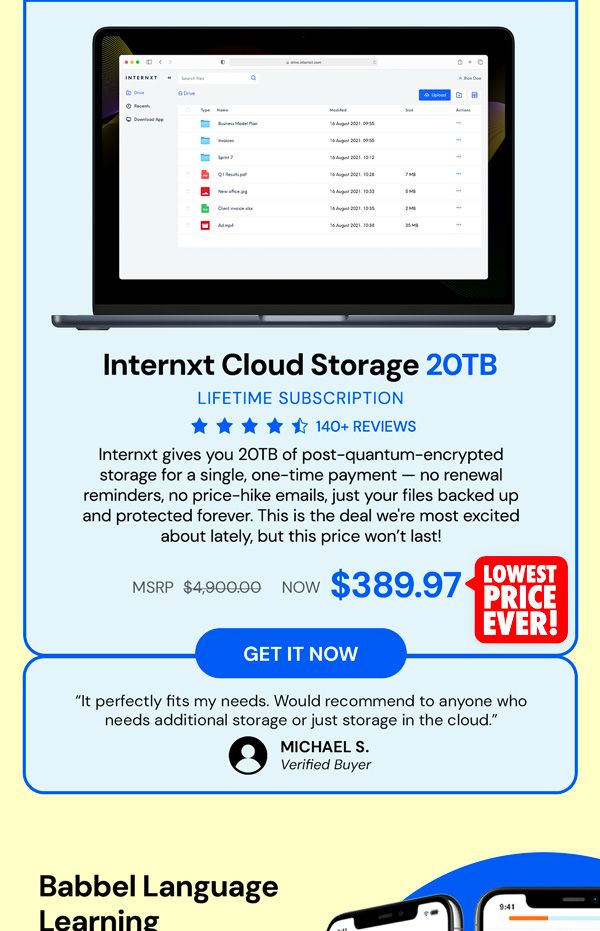 Internxt Cloud Storage Lifetime Subscription (20TB)