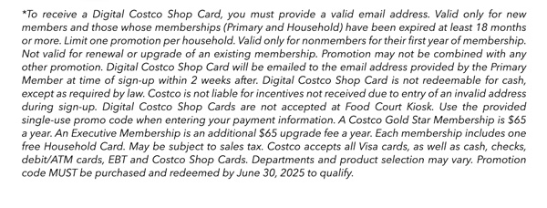 Digital Costco Shop Card Disclaimer | Terms & Conditions Apply - See Website for Details