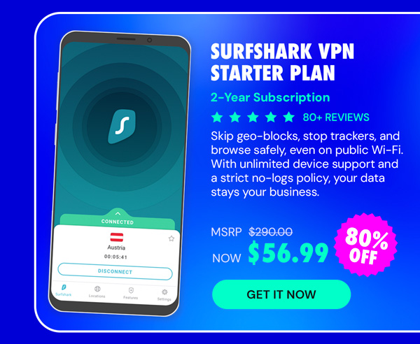 SurfShark VPN Starter Plan: 2-Yr Subscription