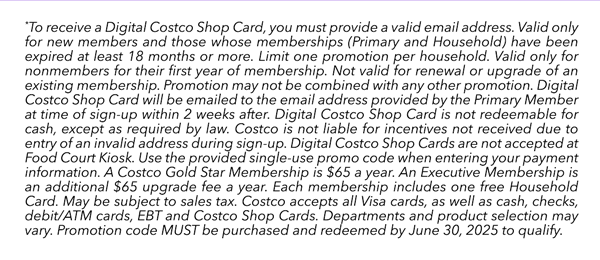 Digital Costco Shop Card Disclaimer | Terms & Conditions Apply - See Website for Details