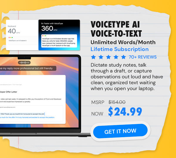 VoiceType AI Voice-to-Text: Lifetime Subscription