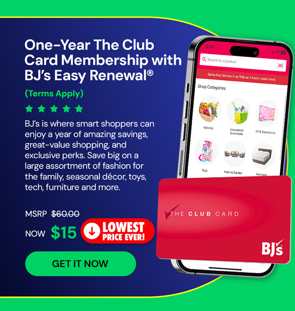 One-Year The Club Card Membership with BJ’s Easy Renewal® (Terms Apply)