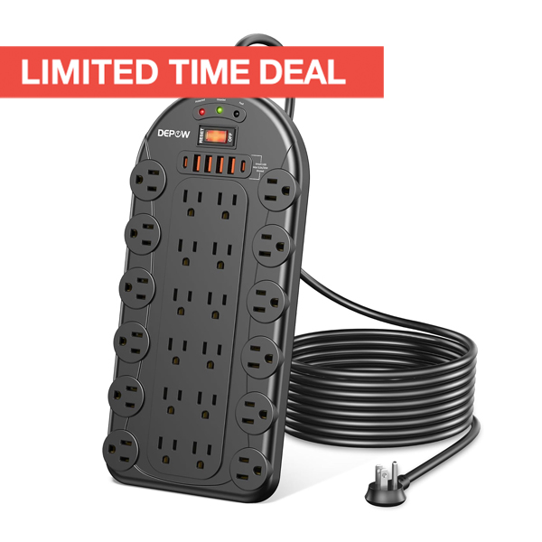 24-Outlet Surge Protector w/ USB-C