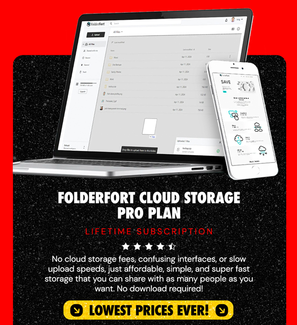 FolderFort 1TB Cloud Storage Pro Plan: Lifetime Subscription