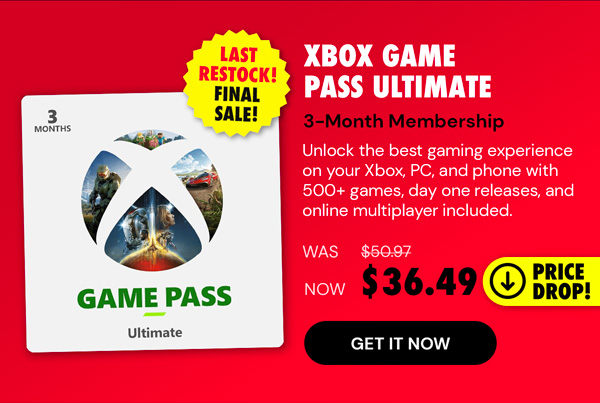 Xbox Game Pass Ultimate: 3-Month Membership - Stackable & Global - (Xbox Series X/S, Xbox One, Windows - Digital Code) - Final Sale