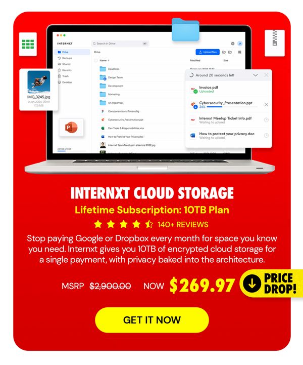 Internxt Cloud Storage Lifetime Subscription: 10TB Plan