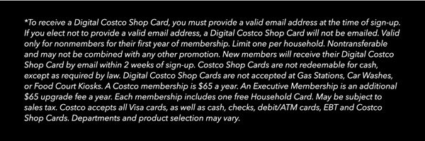 Digital Costco Shop Card Disclaimer | Terms & Conditions Apply - See Website For Details