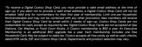 Digital Costco Shop Card Disclaimer | Terms & Conditions Apply - See Website For Details