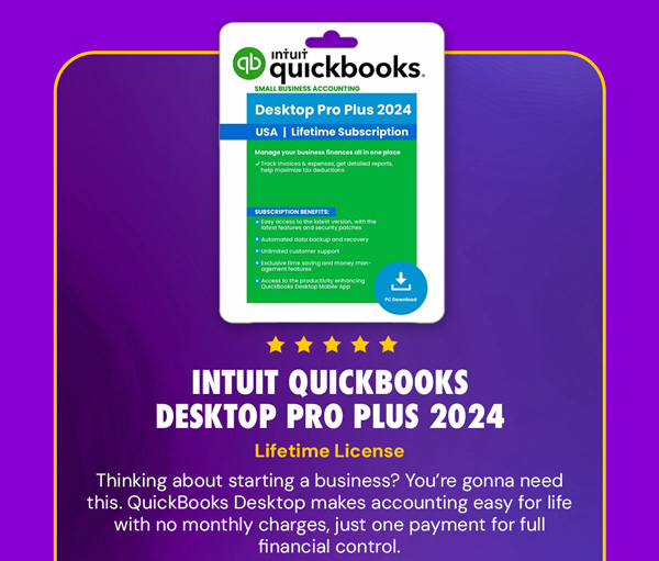 Intuit QuickBooks Desktop Pro Plus 2024 (1 User) for Windows or Mac: Lifetime License