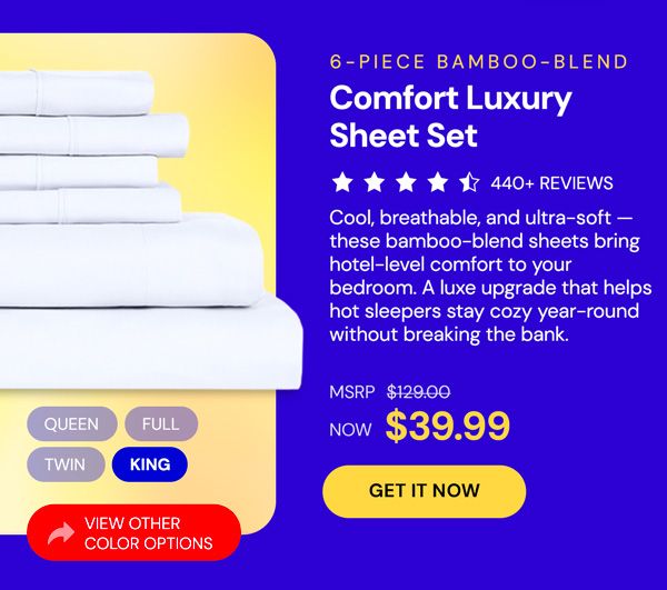 6-Piece Bamboo-Blend Comfort Luxury Sheet Set (White/Queen)
