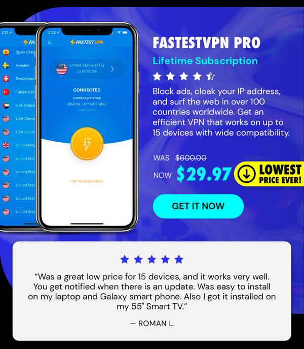 FastestVPN PRO: Lifetime Subscription (15 Devices)