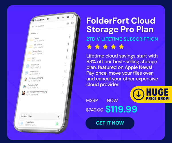 FolderFort 2TB Cloud Storage Pro Plan: Lifetime Subscription