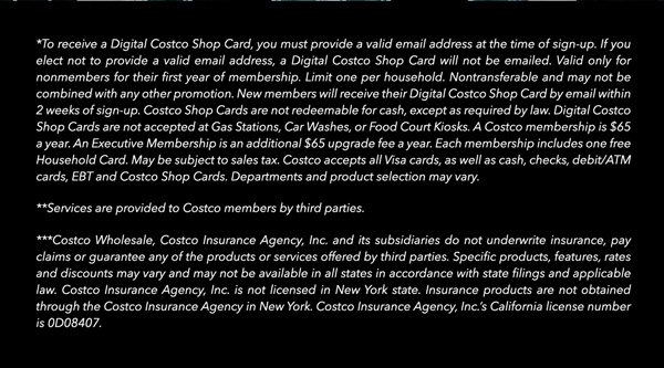 Digital Costco Shop Card Disclaimer | Terms & Conditions Apply - See Website for Details