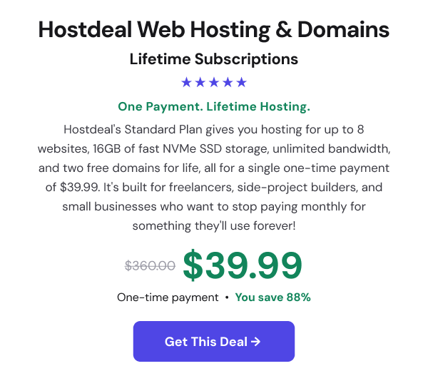 Hostdeal Web Hosting & Domains Lifetime Subscriptions