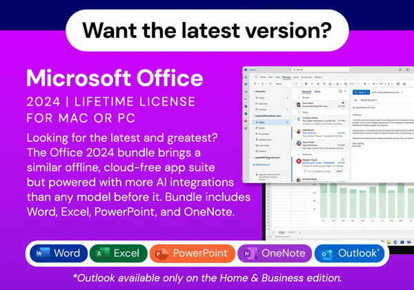 Microsoft Office 2024 Home or Home & Business for Mac or PC Lifetime License