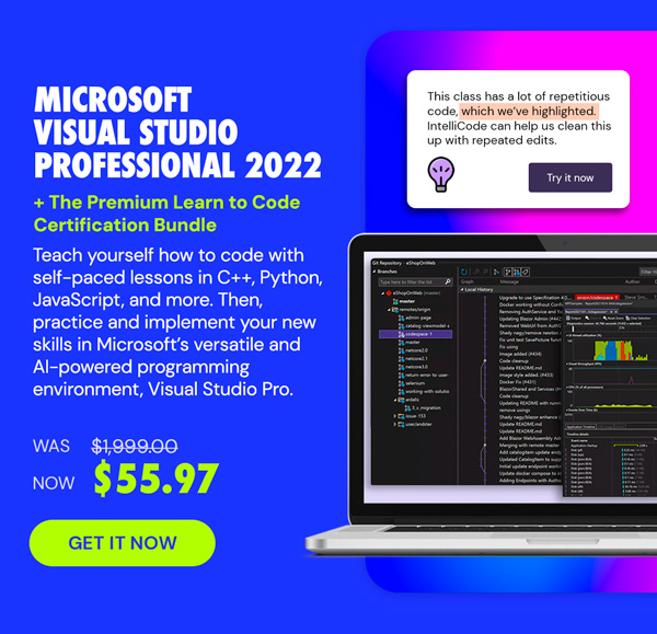 Microsoft Visual Studio Professional 2022 + The Premium Learn to Code Certification Bundle