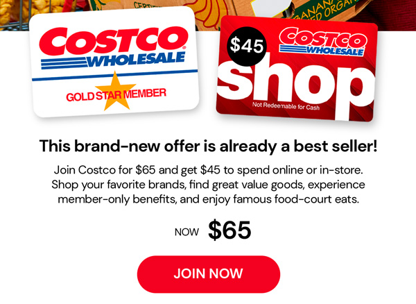 Costco 1-Year Gold Star Membership + $45 Digital Costco Shop Card