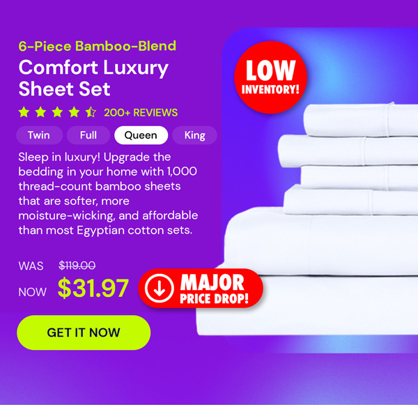 6-Piece Bamboo-Blend Comfort Luxury Sheet Set (White/Queen)