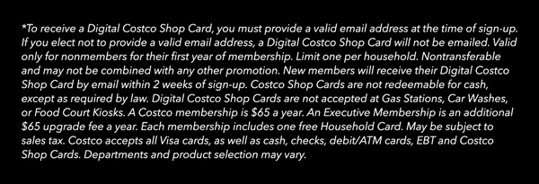 Digital Costco Shop Card Disclaimer | Terms & Conditions Apply - See Website for Details