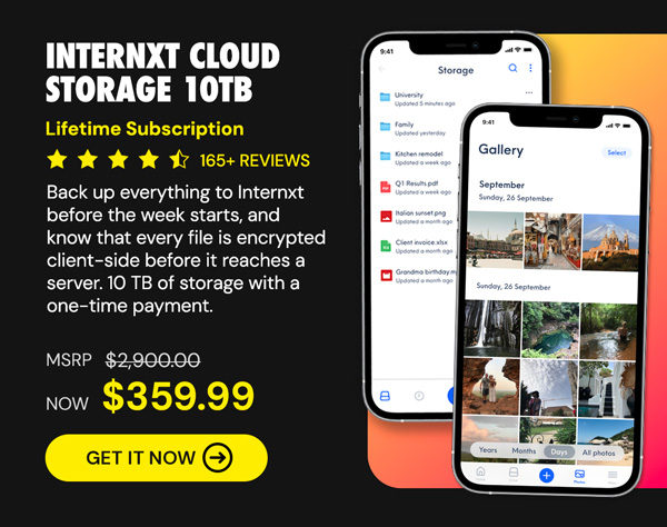 Internxt Cloud Storage Lifetime Subscription: 10TB Plan
