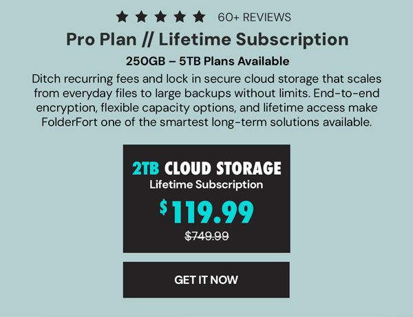 FolderFort 2TB Cloud Storage Pro Plan: Lifetime Subscription