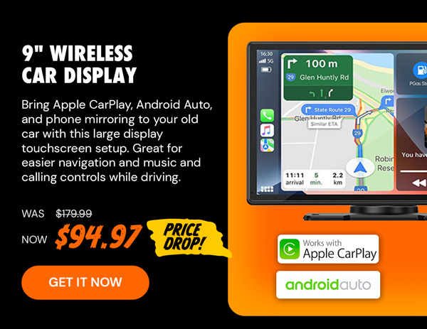 9" Wireless Car Display with Apple CarPlay/Android Auto Compatibility & Phone Mirroring