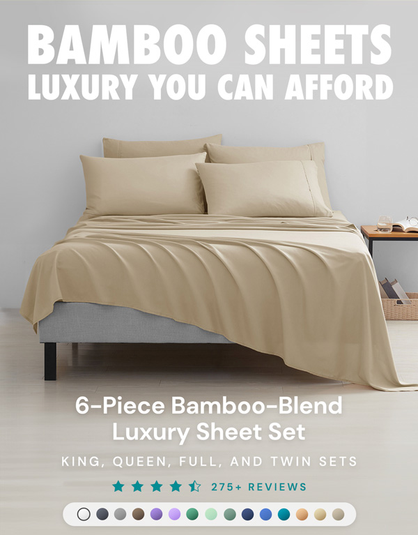 6-Piece Bamboo-Blend Comfort Luxury Sheet Set in Your Choice of Size and Color